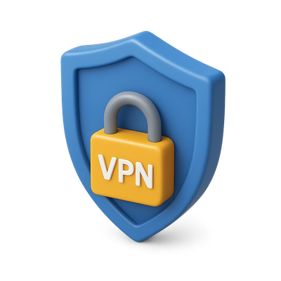 3D VPN Icon with Shield and Lock Design