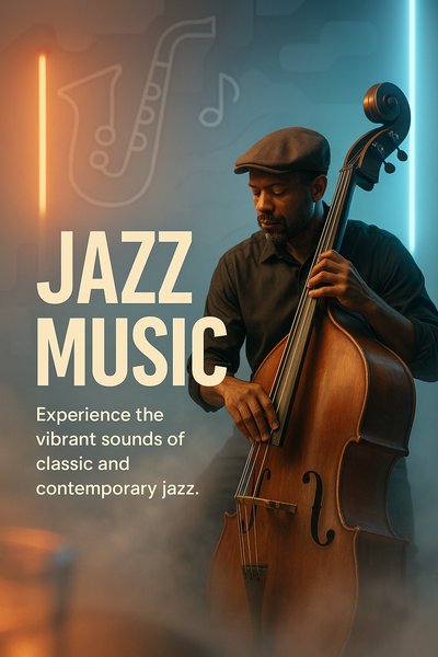 Jazz Music Promotional Graphic Featuring Musician with Double Bass