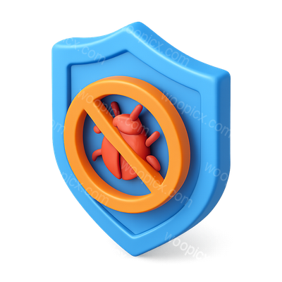3D Anti-Malware Shield Icon with Bug Symbol