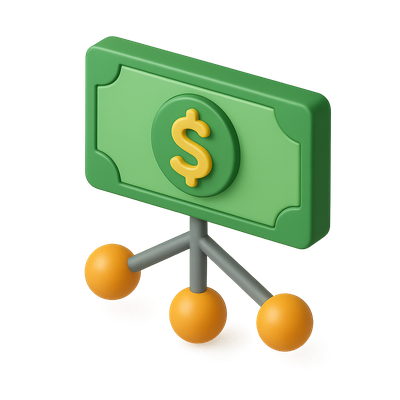 3D Icon of Networked Money Symbol in Isometric View