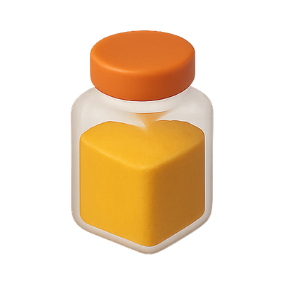 Clear Container with Orange Lid Holding Yellow Powder