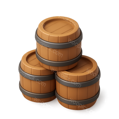 Three-dimensional Stacked Barrels Icon in Isometric View