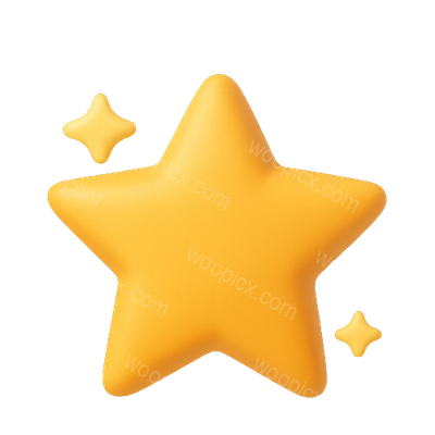 3D Rendered Yellow Star Icon with Smaller Stars