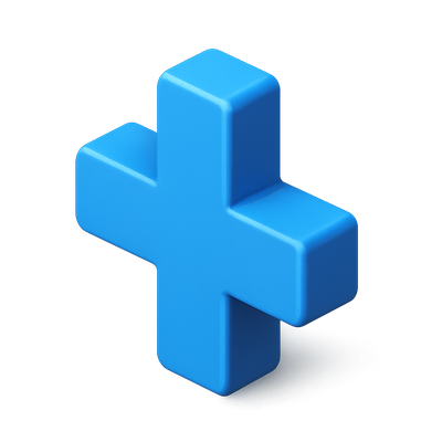 Stylized 3D Plus Icon with Isometric Design