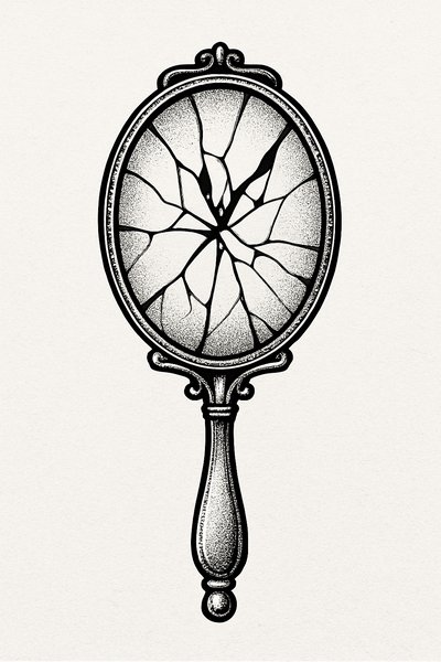 Illustration of a Cracked Hand Mirror Symbolizing Reflection