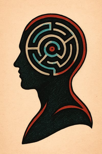 Labyrinth Silhouette Tattoo Design in Color