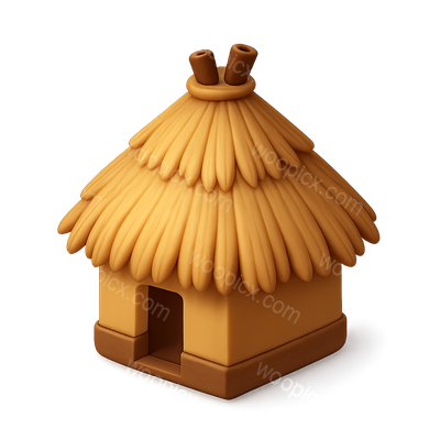 Stylized 3D Thatched Roof Icon with Isometric View