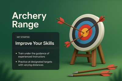 3D Illustration of an Archery Range with Target and Arrows