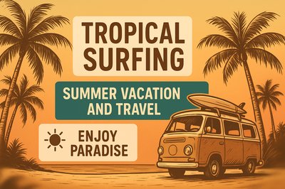 Tropical Surfing Themed Travel Graphic