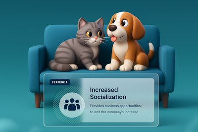 Cute Cat and Dog Together on a Sofa with Informative Feature Block
