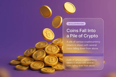 Coins Falling into a Pile of Cryptocurrency Tokens