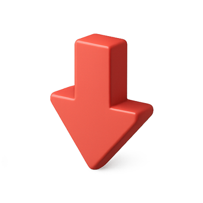 3D Red Downward Arrow Icon for Directional Guidance