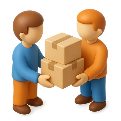 3D Icon of Two People Exchanging Boxes in Isometric View