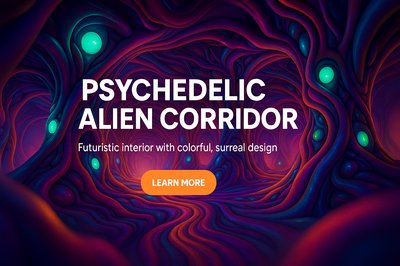 Futuristic Surreal Corridor Illustration with Vibrant Colors
