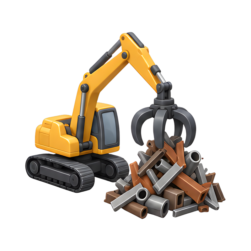 excavator sorting scrap metal