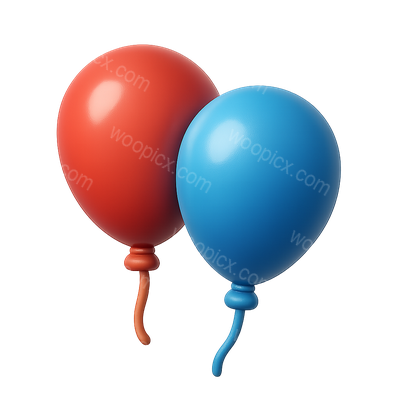 3D Icon of Red and Blue Balloons in Isometric View