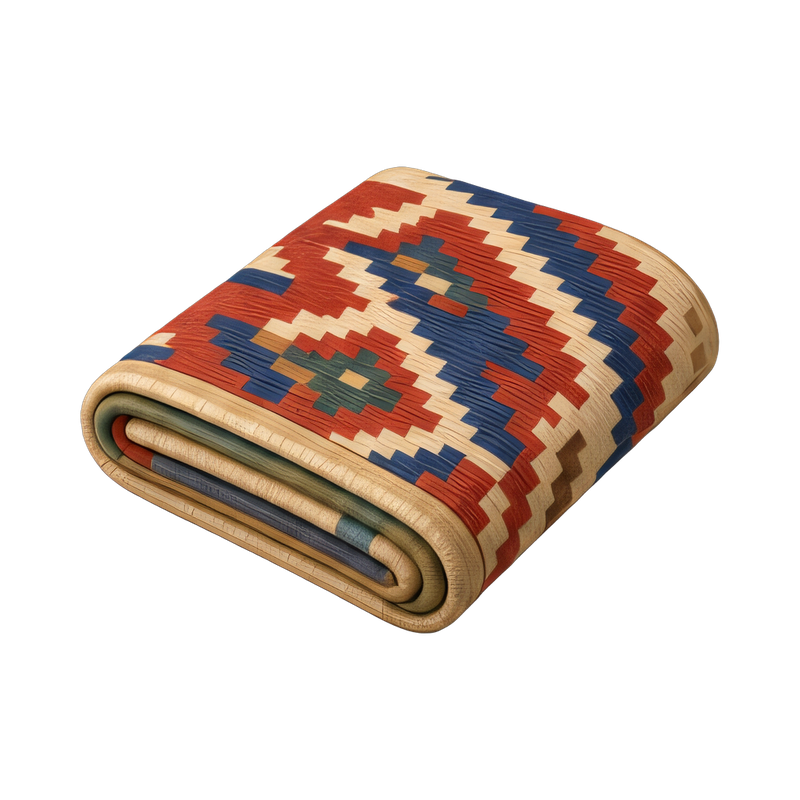 folded kilim rug on display