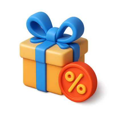 Vibrant 3D Gift Box with Percentage Icon