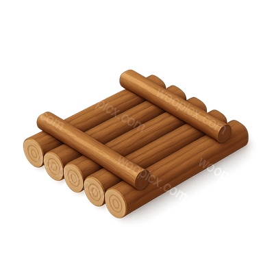 Stylized 3D Wooden Raft Icon in Isometric View