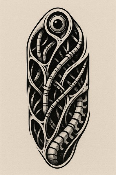 Intricate Abstract Illustration of Organic and Mechanical Fusion