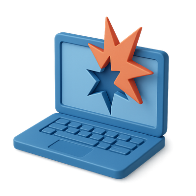 3D Breach Icon with a Computer and Explosion Effect