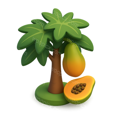 Stylized 3D Papaya Tree Icon with Volumetric Feel
