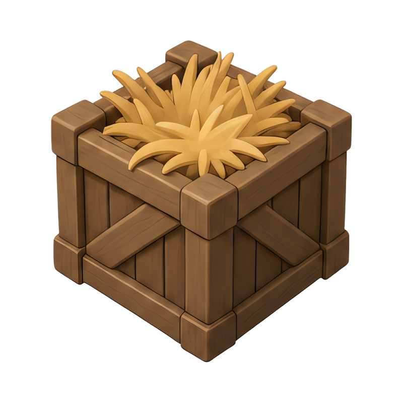 Rustic wooden crate with straw