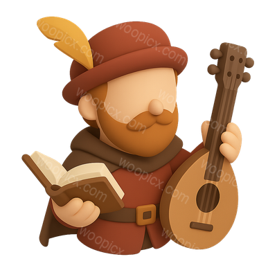 Charming 3D Bard Icon with Musical Instrument