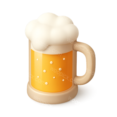 Stylized 3D Beer Mug Icon with Foam and Isometric View