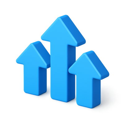 3D Upward Arrows Icon with Transparent Background