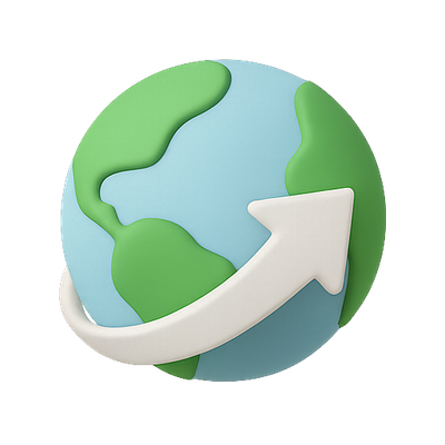 3D Earth Icon with Upward Arrow Symbolizing Growth