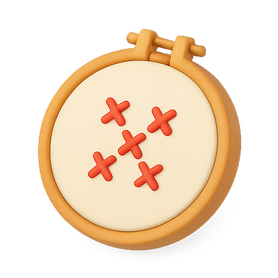 Stylized Embroidery Hoop Icon with Red Stitching
