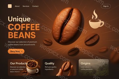 Dynamic Coffee Beans Landing Page Design with Modern Aesthetic