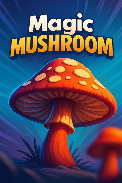 Dynamic Magic Mushroom Illustration with Bold Typography
