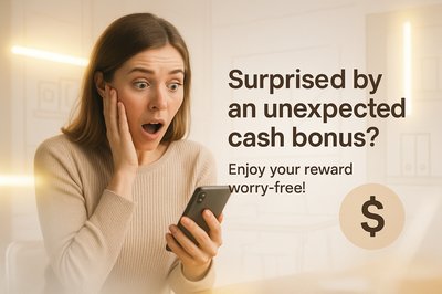 Surprised Woman Receiving Cash Bonus Notification