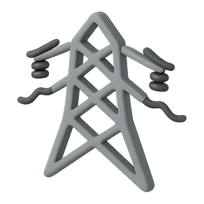 Stylized Power Line Tower Icon in Gray