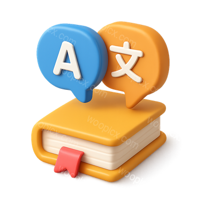 3D Bilingual Icon with Book and Speech Bubbles