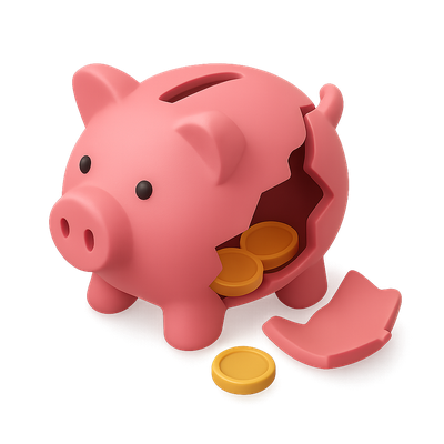 Charming 3D Broken Piggy Bank Icon with Coins