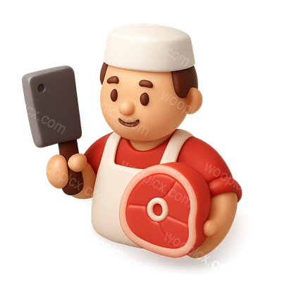 3D Butcher Icon with Meat and Cleaver