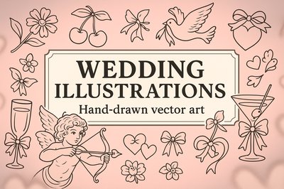 Hand-Drawn Wedding Illustrations in Soft Colors