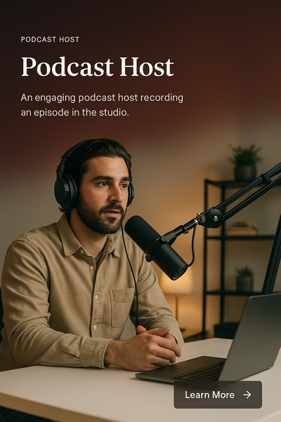 Stylish Podcast Host Web Page Design with Engaging Visuals