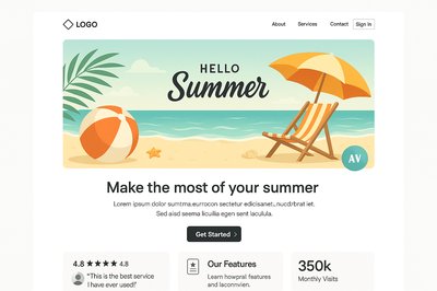 Landing Page with Geometric Logo and Summer Theme