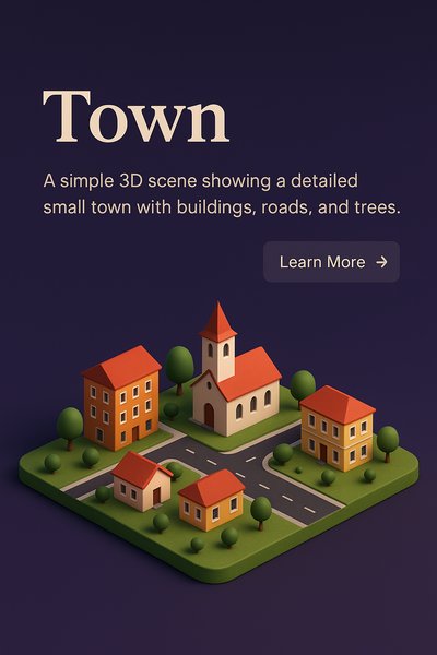 Detailed 3D Town Scene with Buildings and Roads