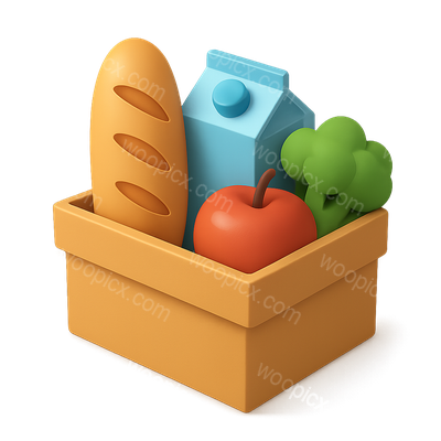 Colorful 3D Food Box Icon with Various Items