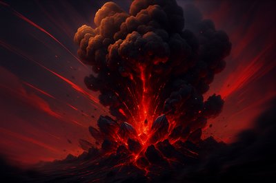 Dynamic Explosion of Lava with Dark Smoke