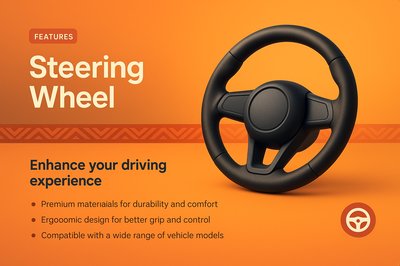 3D Illustration of a Steering Wheel with Feature Highlights