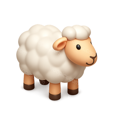 Stylized 3D Sheep Icon with Isometric View