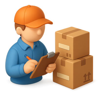3D Inventory Manager Icon with Boxes and Clipboard