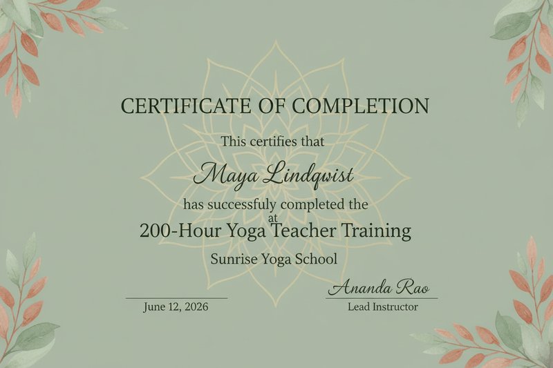 Elegant yoga completion certificate