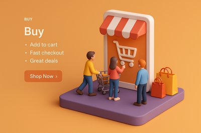 Vibrant 3D Miniature Shopping Scene with Characters